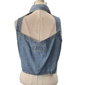 Vintage 90s Unionbay Cropped Denim Vest Snap Front Blue Jean Women's S/M Y2K thumbnail 4