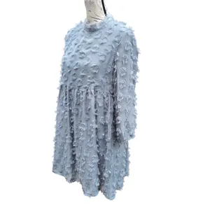 Zara Textured Fringe Circle Applique Babydoll Mini Dress‎ Dusty Blue Small thumbnail 4