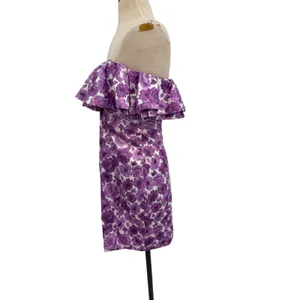 Oh Polly Show Me‎ Off Off Shoulder Ruffle Satin Mini Dress Lilac Floral US 8 NWT thumbnail 7