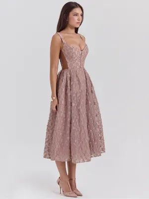 House of CB Lovely French Rose Jacquard Sweetheart Neckline Midi Dress L thumbnail 5