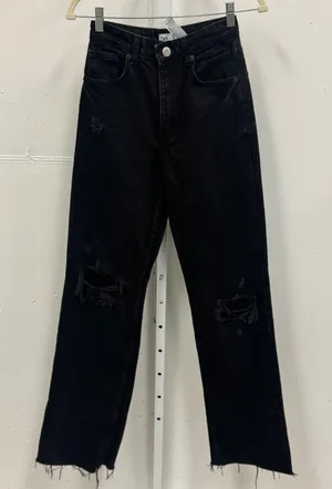 Zara Women's High Rise Straight Leg Distressed Jeans‎ Raw Hem Sz 4 6688/027/800 thumbnail 1