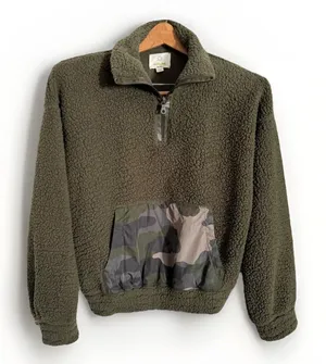 Aerie Fleece Pullover Quarter Zip Sweatshirt Olive Green Camo Womens Size Small thumbnail 1