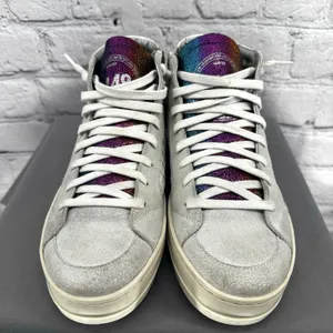 P448 Woman’s Dama Skate High-Top Sneakers Size 39 White/Multicolored Zip Italy thumbnail 2