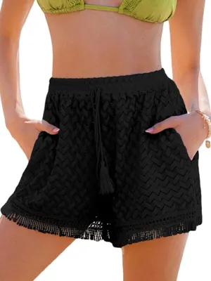 Cupshe Black Crochet High-Waist Beach Shorts thumbnail 2