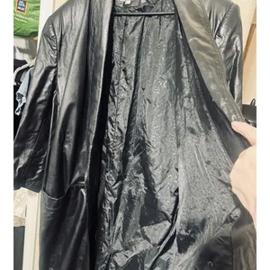 Vtg 90s Global Identity leather Coat womens L black Long 90s Trench Matrix Y2K thumbnail 6
