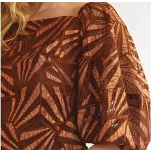 Anthropologie NWT Women XS Brown Metallic Geometric Print Blouse Glam Party Chic thumbnail 4