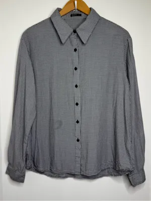 Motf Black White Gingham Blouse Top Women’s Size Large Office Business Classic thumbnail 1