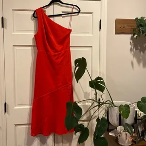 Sam Edelman One Shoulder Midi Dress Red Orange Asymmetrical Cocktail Party Dress thumbnail 2