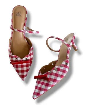 Wild Fable Lysandra Gingham Eyelet Kitten Heels Women's 7.5 Red & White NWT thumbnail 1