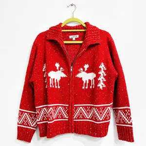 Magnolia Boutique Red White Moose Aztec Zip Sweater Cardigan Sz S NWOT thumbnail 2