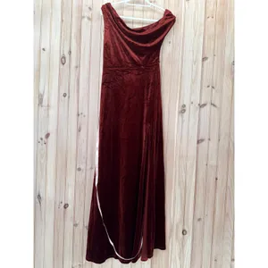 NWT Lulus Coveted Confidence Rust Orange Velvet Asymmetrical Maxi Dress Size M thumbnail 2