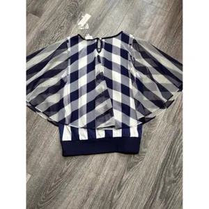 Anthropologie Postage Stamp Blue Gingham Elsie Blouse - size Small New thumbnail 7