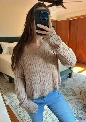 Cable Knit Sweater Tan thumbnail 1