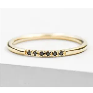 NEW Women's Dainty 14k Gold Plated S925 Black Melee Diamond Ring Size 6‎ thumbnail 2