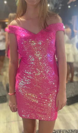 ASHLEYlauren 4445 Neon Pink Sequin Mini Dress - Size 4 thumbnail 1