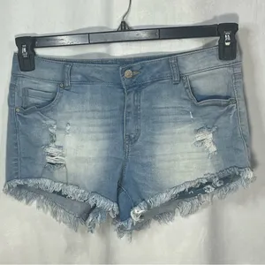 Wax Jean Distressed‎ Frayed Hem Bleach Wash Floral Oversized Pockets Mid-Rise(L) thumbnail 1
