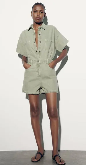 romper jumpsuit denim jeans olive green thumbnail 4