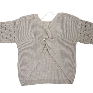 Express Off Shoulder Tan Twist Back Loose Fit Sweater Size Women's Small thumbnail 2