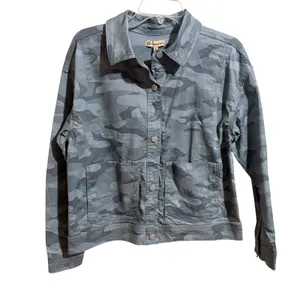 Democracy Camo Utility Jacket Womens Size S Grey Blue NWT Button Front Stretch thumbnail 2
