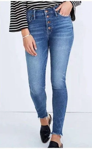 Madewell 10” High Rise Skinny Jeans Button Fly Size 24 Raw Hem thumbnail 2