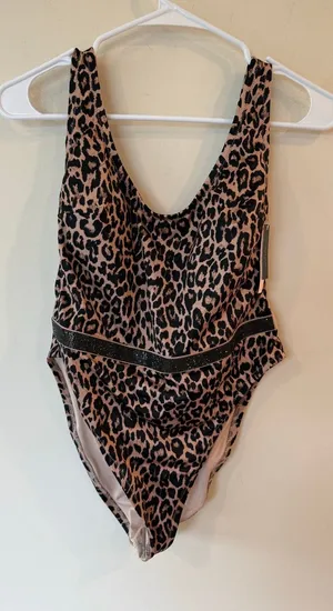 Victoria Secret NWT Swimsuit Womens Large Black Leopard Plunge Neck Boho Beach thumbnail 1