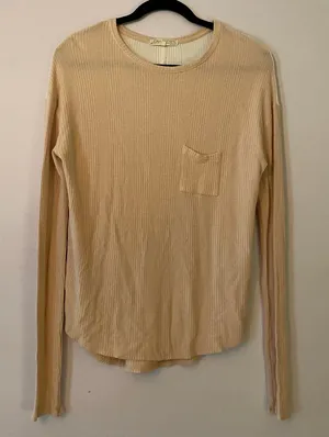 Joah Brown Light Pink Tan Waffle Knit Long Sleeve Loungewear Shirt Small /Medium thumbnail 1