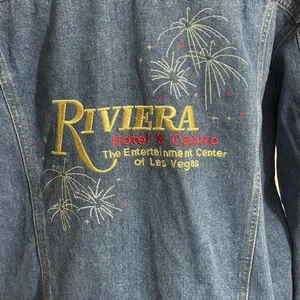 Vintage 90s Riviera Blue Denim jean Jacket with embroidery thumbnail 5