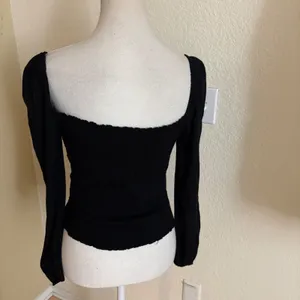 REFORMATION Black Reign Top along Sleeve Smock Back‎ Size 6 thumbnail 4
