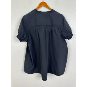Athleta Levitate Poplin Tee Black V-Neck Smocked Puff Sleeve Top XL 798890 thumbnail 3