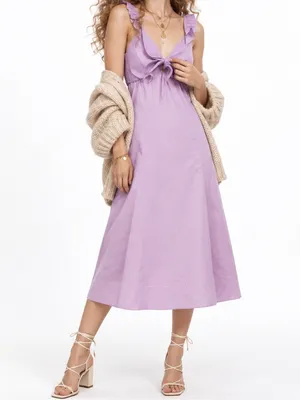 DREW XS Lilac Bow Tie Midi Dress Wedding Guest Kawaii Pastel Romantic Fairy thumbnail 5