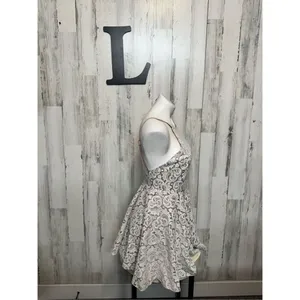 TRAC Ivory Over Mauve Pink Floral Lace Dress Womens Large L Backless Homecoming thumbnail 2