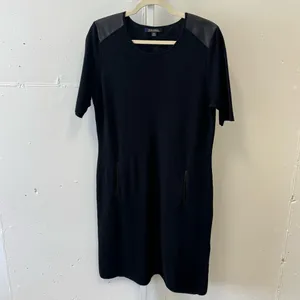 Brooks Brothers‎ Leather Combo Wool Knit Shift Midi Dress Black XL thumbnail 2