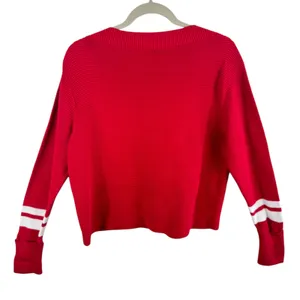 Mint Velvet Red Ribbed Boat Neck Sweater‎ Pullover White Stripe Cuffs Size US 12 thumbnail 2