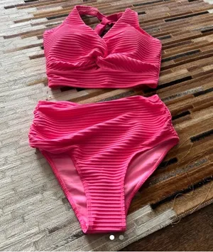 Pink bikini cute pink twisted top and high rise bottoms thumbnail 1