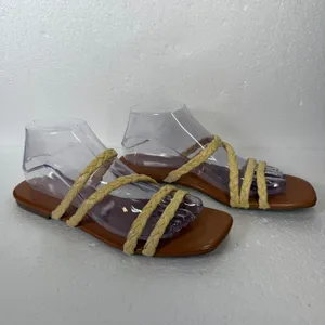 Crown & Ivy Bexley Raffia Flat Sandals Women's 8.5 Braided Straps Yellow Brown thumbnail 2