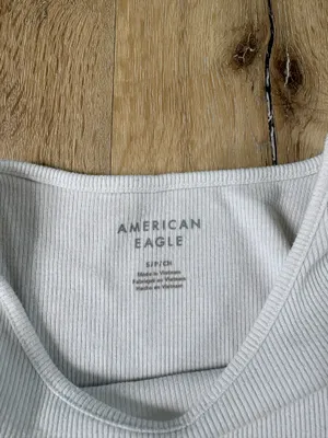 American Eagle White Ribbed Short Sleeve Tshirt thumbnail 4