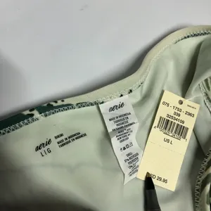 Aerie Bikini Bottom Brief Tropical Palm Print Gold Glitter Cut Outs Green L thumbnail 3
