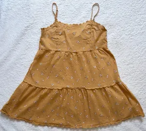 Aeropostale Floral Mini Dress - Mustard Yellow Tiered Babydoll Boho Sundress thumbnail 1