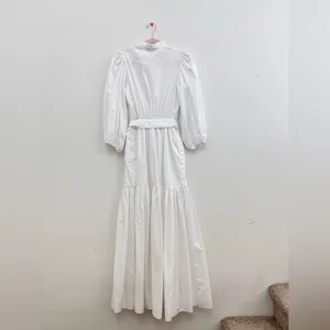 Brittany Fuson White Louisa Button-Front 100% Cotton Tiered Belted Maxi Dress XS thumbnail 8