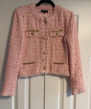 Generation Love Pink Tweed Blazer Size Small | Gold Chain Details thumbnail 1