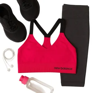 New Balance Seamless Racerback Sports Bra Pink Medium Yoga Gym Logo Flaw Top GUC thumbnail 4