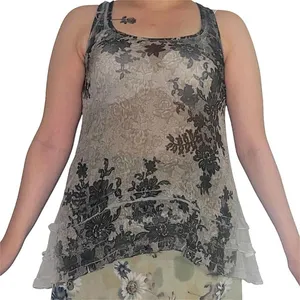 Y2K Green floral tank top. Size L thumbnail 2