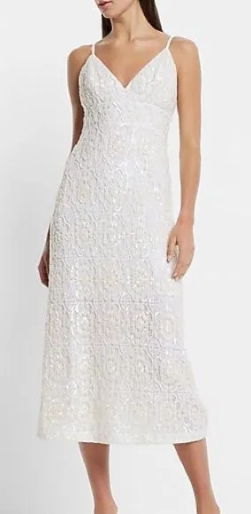 NWT express bridal ivory sequin embellished midi dress size 2 thumbnail 1