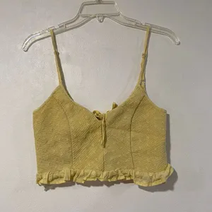 Urban Outfitters Yellow Smocked Ruffle Crop Cami Top Medium Cottagecore thumbnail 2
