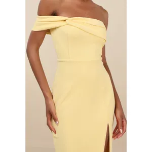 NWT Lulus Twist and Make Up Light Yellow One-Shoulder Bodycon Midi Dress Size S thumbnail 2