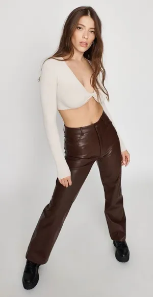 NWT GARAGE‎ Faux Leather Straight Leg Pants armadillo brown size small thumbnail 1