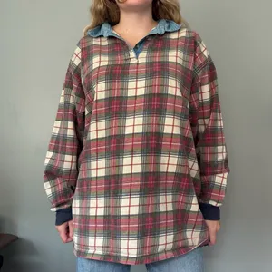 Vintage Drummer Boy Plaid Rugby Shirt with Denim-Style Collar M/L thumbnail 4