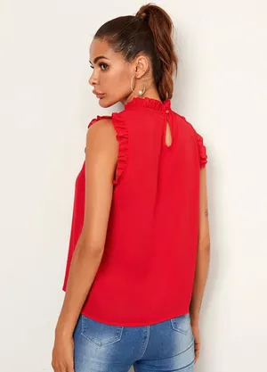 SheIn Red Ruffle Sleeve Top thumbnail 2