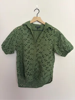 J. Crew Olive Green Spring Garden Eyelet Button-up Blouse thumbnail 2