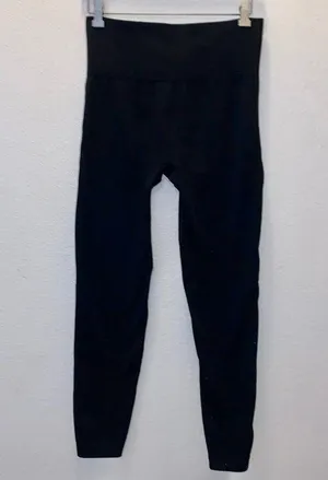 Black stretchy fleece lined leggings winter warm thick waistband thumbnail 1